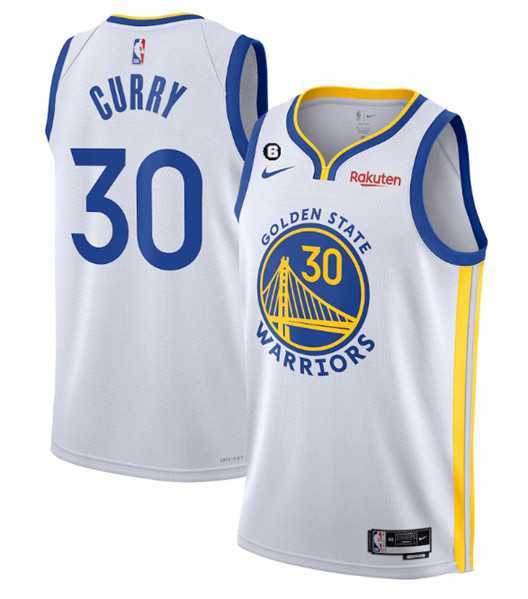 Mens Golden State Warriors #30 Stephen Curry White With No.6 Patch Stitched Jersey